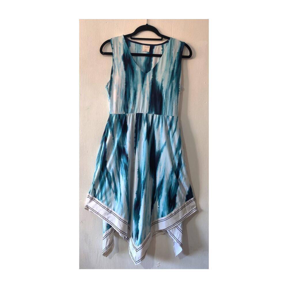 Soma Blue Tie Dye Handkerchief Dress M Sleeveless Fit & Flare Underbust Support